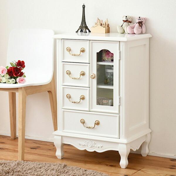 チェスト 4段 ガラス扉 姫系 キャッツプリンセスduo 幅48cm （ たんす