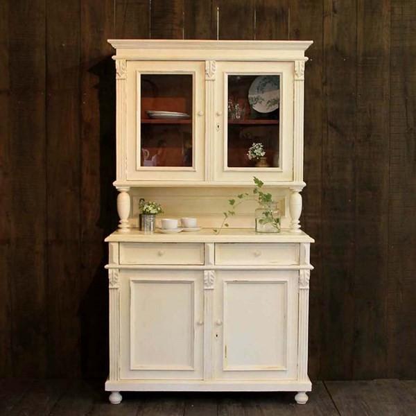 フレンチカップボード 食器棚 収納 店舗什器 白 木製 アンティーク