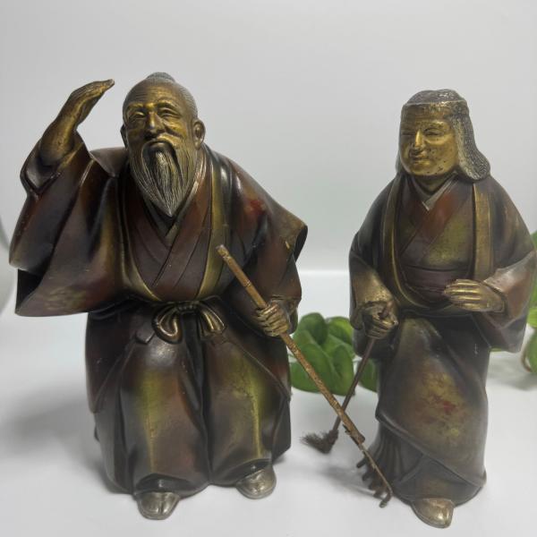 高砂人形 金彩色絵 翁 嫗 おきな おうな 日本人形 置物 飾り 長寿 夫婦
