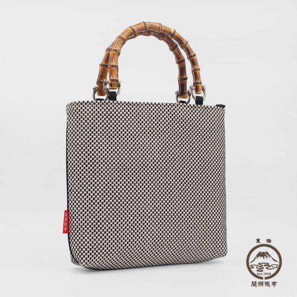 刺し子 手提げバッグ バンブー 竹製持ち手 白黒 黒 スクエア 祭り用品