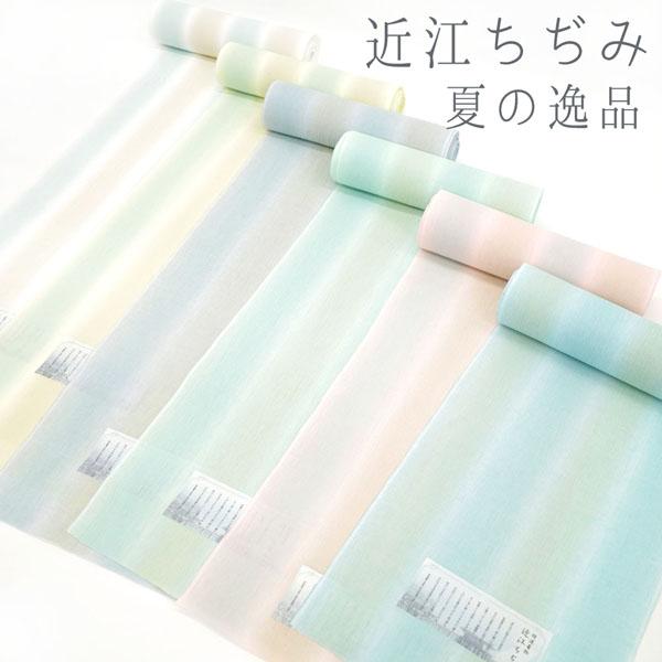 近江ちぢみ 夏物 反物 縮み 綿麻 高級 ぼかし染 縞 夏カラー シャリ感