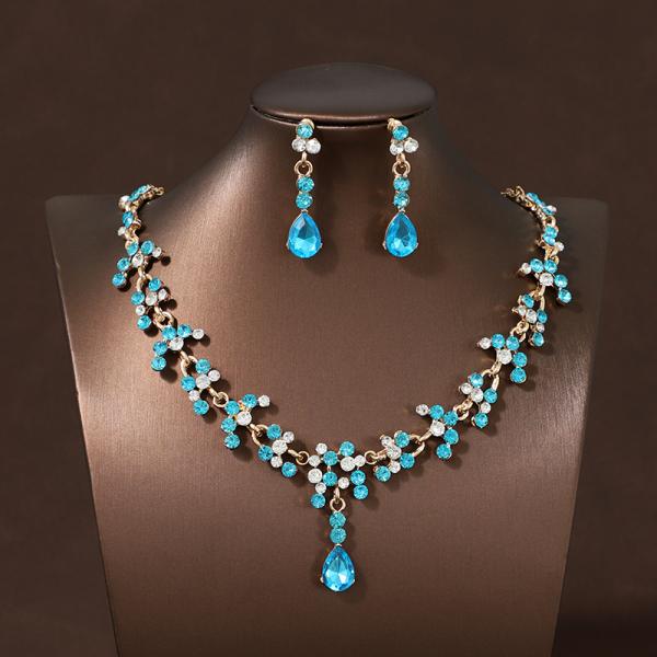 ウェディングネックレス ピアス セット ブルー 青 結婚式アクセサリー