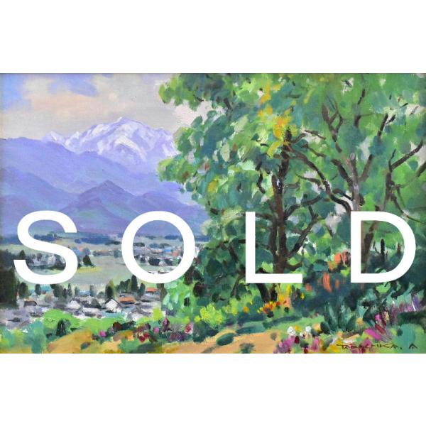 赤羽忠親 「安曇野緑風」 風景画 油彩 P6号 真作保証 新品！ 安曇野