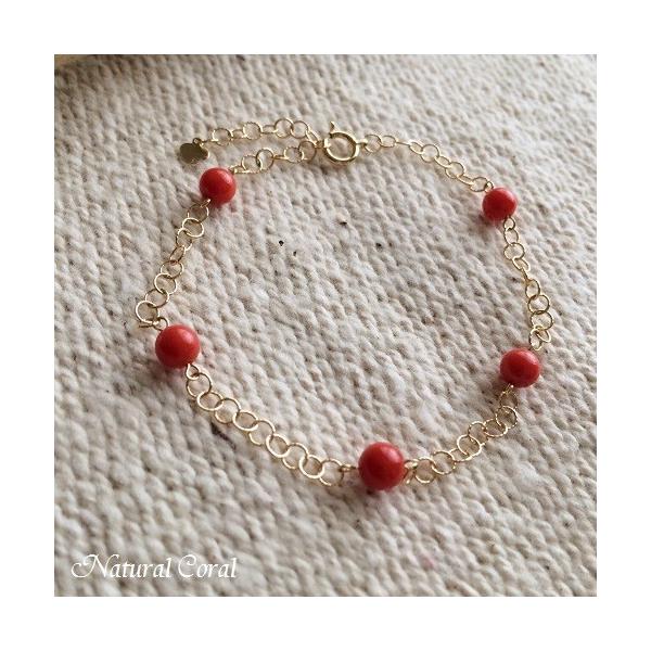 赤珊瑚 あかさんご サンゴ ブレスレット 玉 18金チェーン ナチュラル