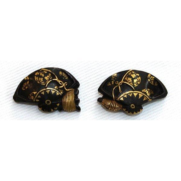 刀装具 m-71 目貫 加賀金工 糸巻の図 赤銅地金色絵 鍔・刀装具 : 日本