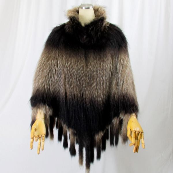 毛皮/アメリカンラクーン/ファー ポンチョ ケープ マント リアルファー