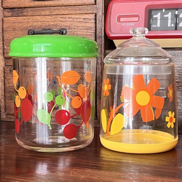 昭和レトロ あめや瓶 キャンディポット ガラス 蓋付き 2個セット 昭和