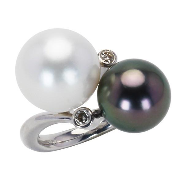 パールリング 真珠リング 真珠 指輪 タヒチ黒蝶真珠 南洋白蝶真珠 8mm