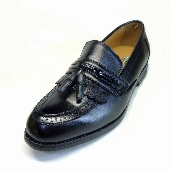 タッセルローファー メンズ ビジネスシューズ ブラック 3E EEE 本革×PU