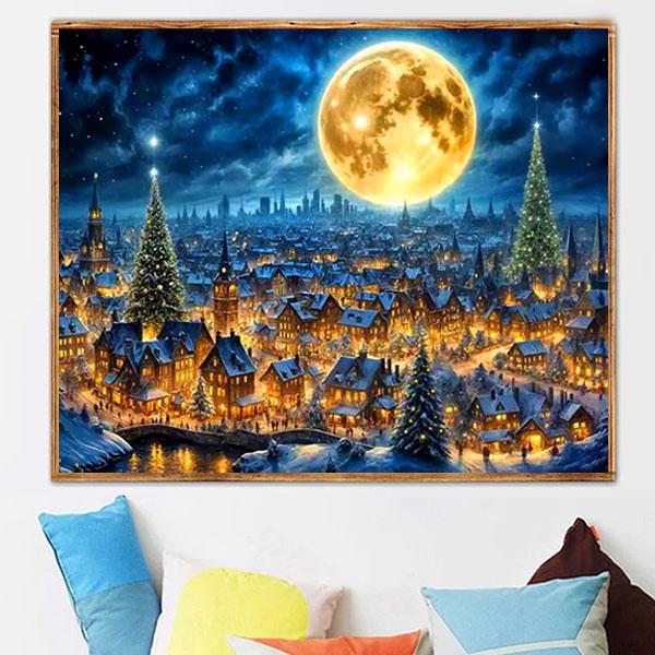 準上級 フル ダイヤモンドアート キット ビーズ刺繍 満月 雪の