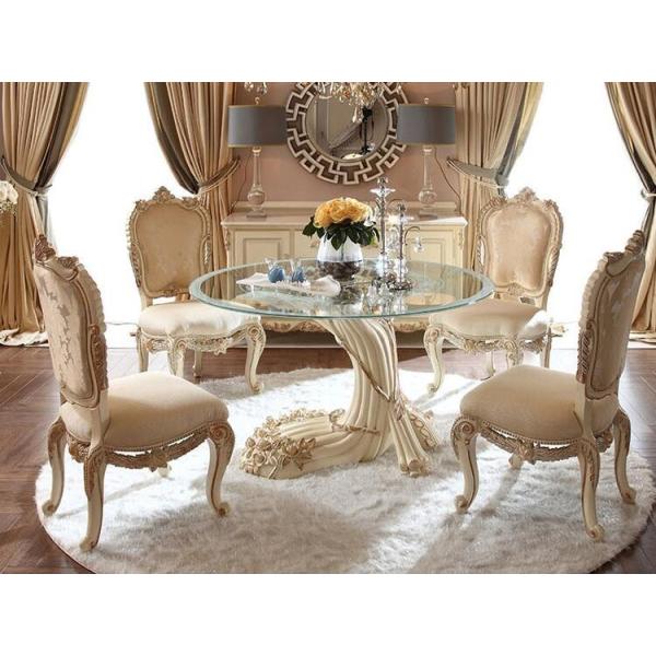 古代イオニア式 ガラス天板テーブル 特徴的な柱デザイン ロココ調