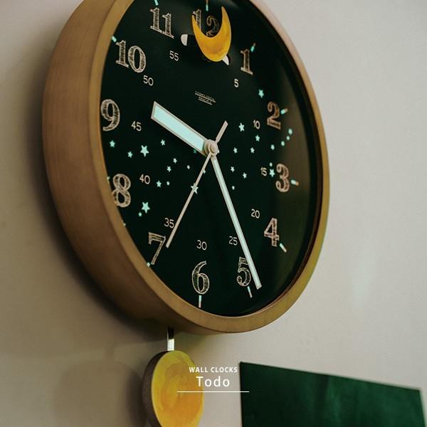 振り子時計 掛け時計 北欧 壁掛け 蛍光 星 円形 丸 静か スイープ