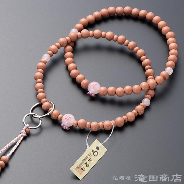 仏壇屋 滝田商店 数珠 浄土宗 女性用 紅桜 ローズクォーツ桜彫り 六万