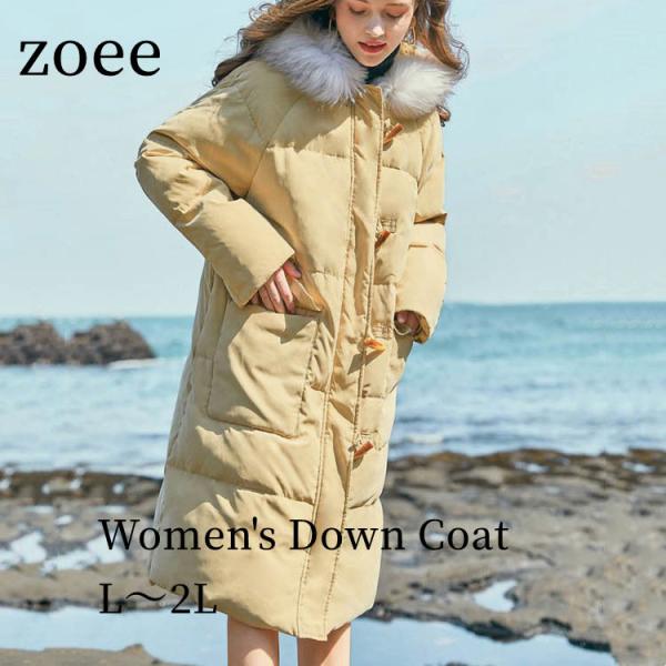 ラクーンファー フード付き ダウンコート トグルボタン レディース