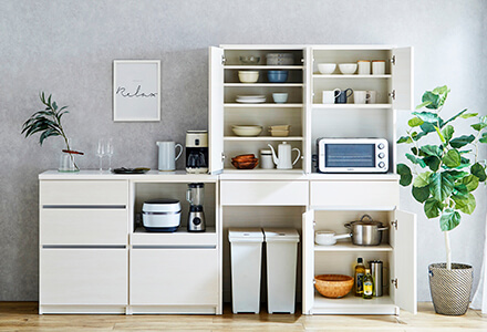 大川家具】オープンボードセット 120cm幅 ラテ ホワイトウッド