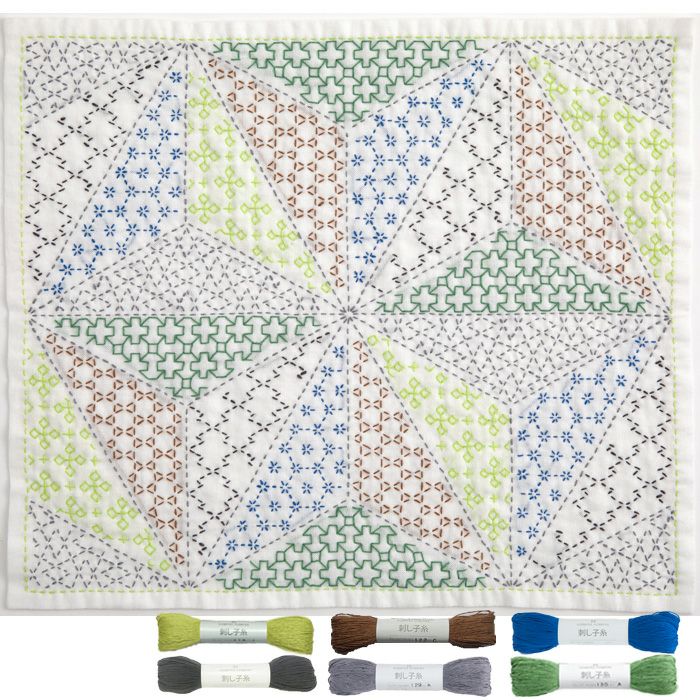 刺し子 寄せ模様＜亀甲＞2 セット | リバティ 生地、編み物、刺繍