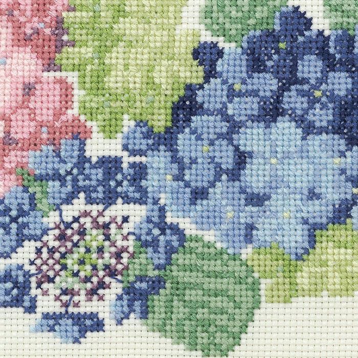 クロスステッチフレーム＜あじさいリース＞ | リバティ 生地、編み物