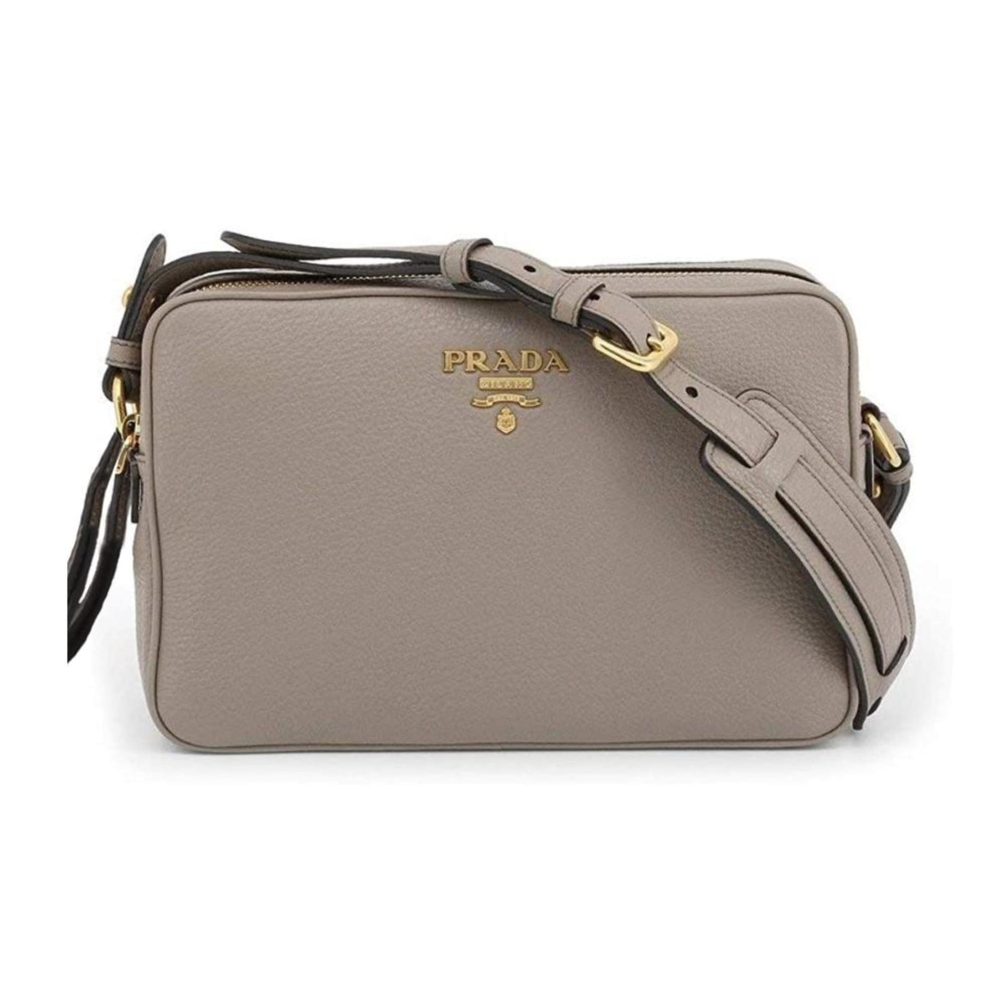 Prada Argilla Grey Vitello Phenix Leather Double Zip Cross Body