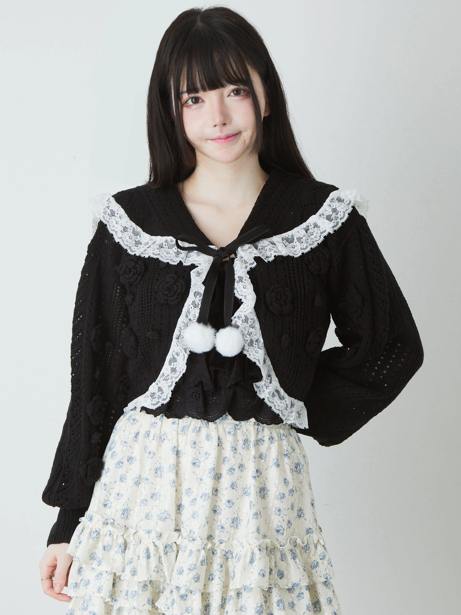 鍵編みお花モチーフニットボレロ - Ank Rouge(アンクルージュ)のカーデ