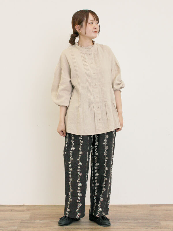 セール】 【M/Lサイズ】花刺繍パンツ（チャコールグレー/ベージュ