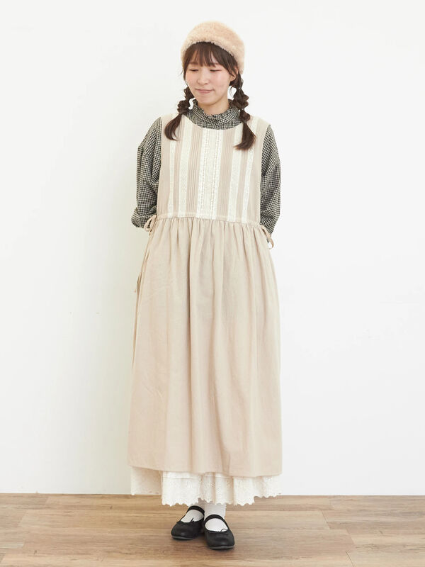 セール】 【S/Mサイズ】レース貼りノースリワンピース（ピンク