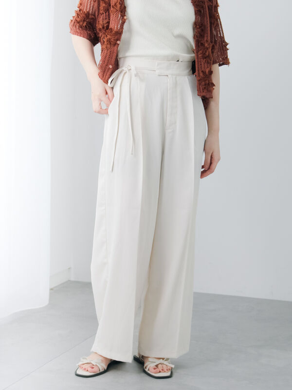セール】 サイドリボンタックパンツ（オフホワイト/グレー/ブラック
