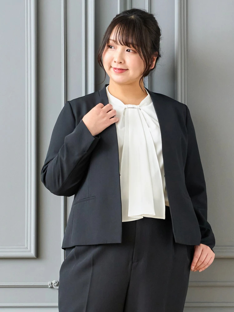 接触冷感】【Wクロス】ノーカラージャケット（セットアップ可