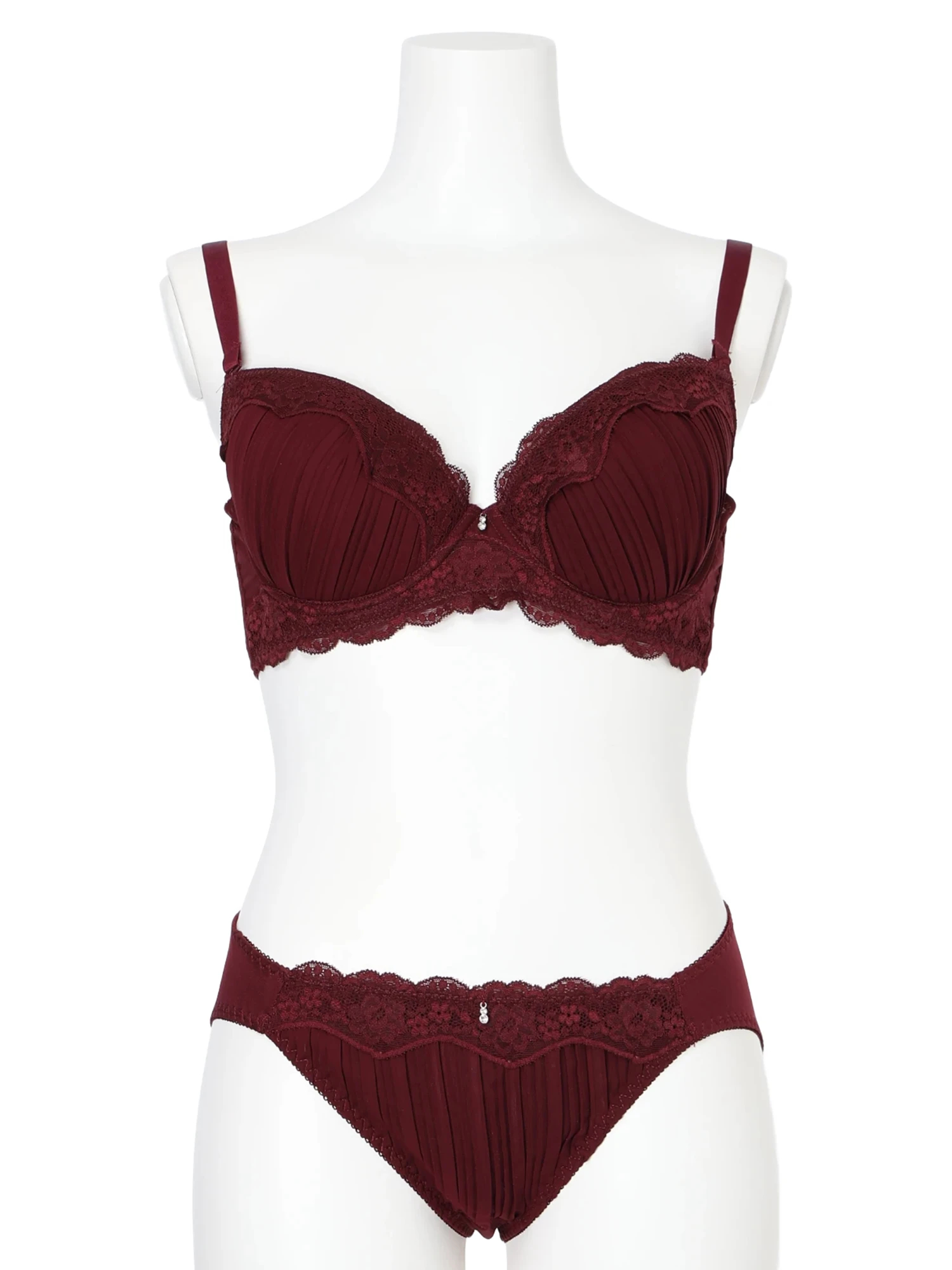 D85-H95]プリーツレースブラ＆ショーツ(モールドカップ)（大きいサイズ