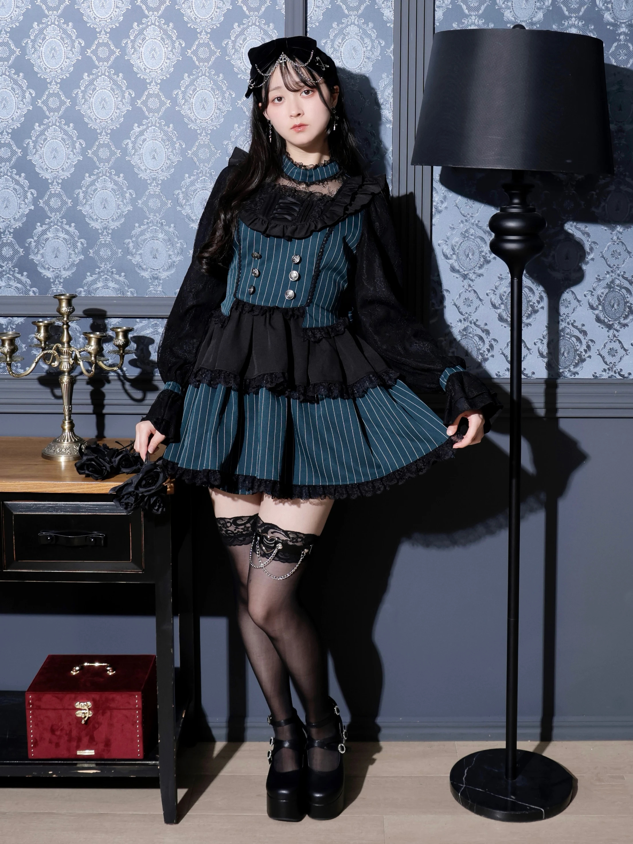 ゴシックチョーカーレースアップヨークセットアップ（セットアップ｜緑