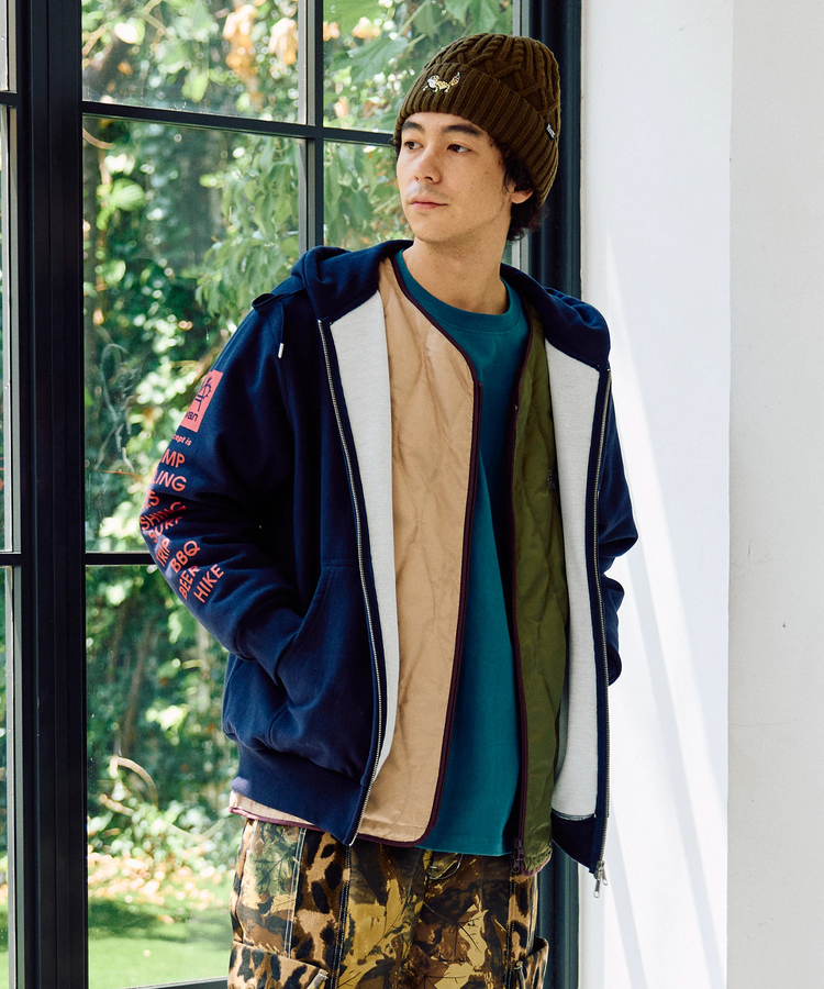 ヘビースウェットx裏ワッフル スクエアクマ ZIPパーカー (MENS