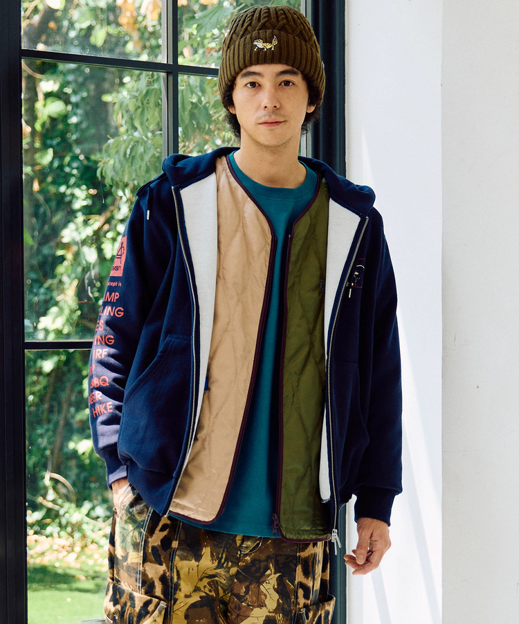 ヘビースウェットx裏ワッフル スクエアクマ ZIPパーカー (MENS