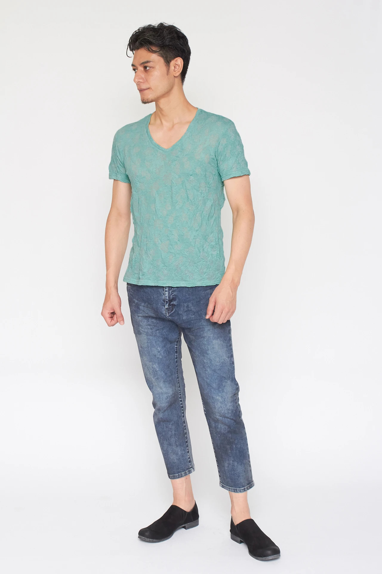 TORNADO MART∴メッシュJQシワ加工半袖Vネックカットソー / TORNADO