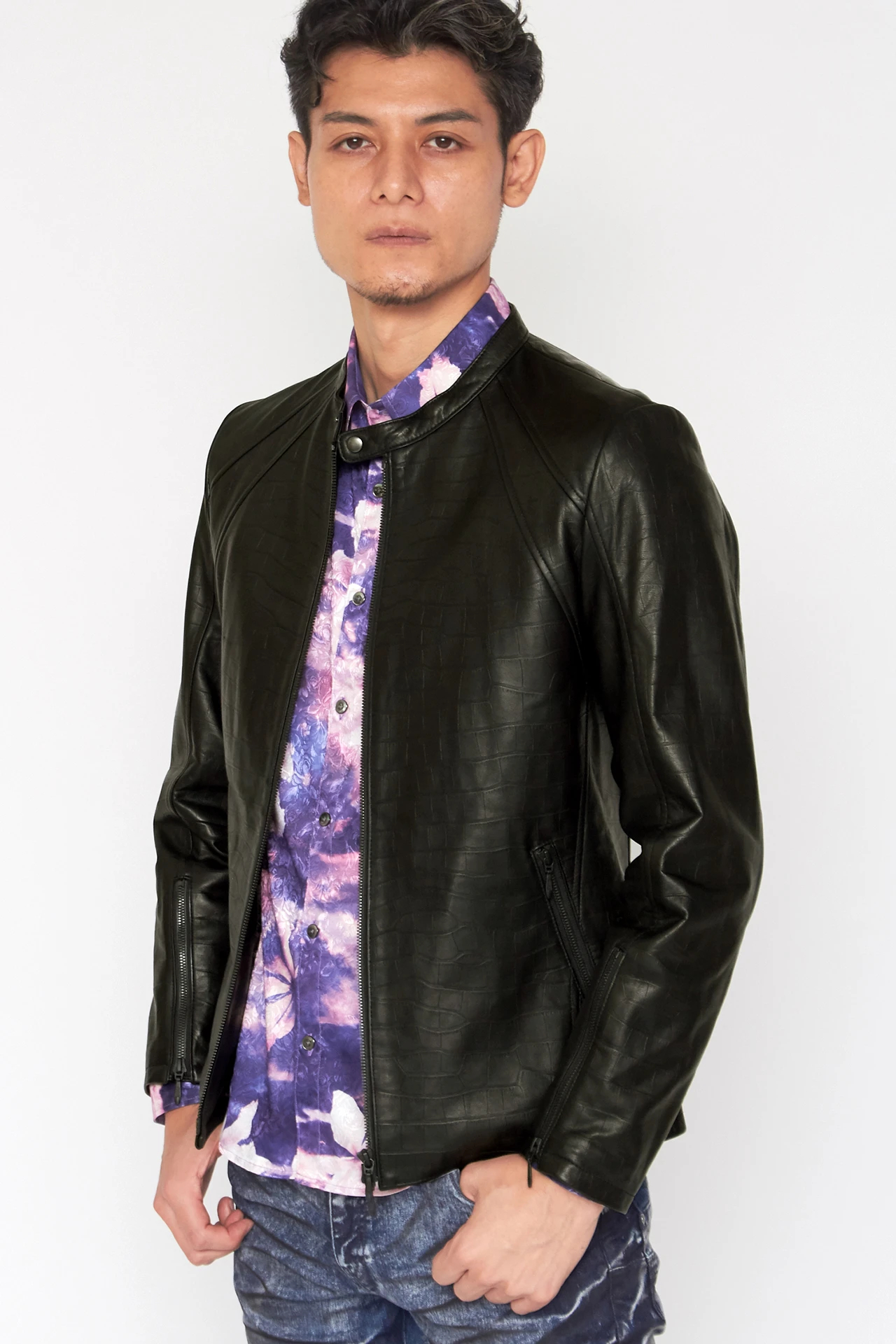 TORNADO MART∴スモーキークロコエンボスレザーブルゾン / TORNADO