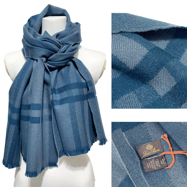 ロロピアーナ メンズ ウール100％ マフラー ブルー Loro Piana