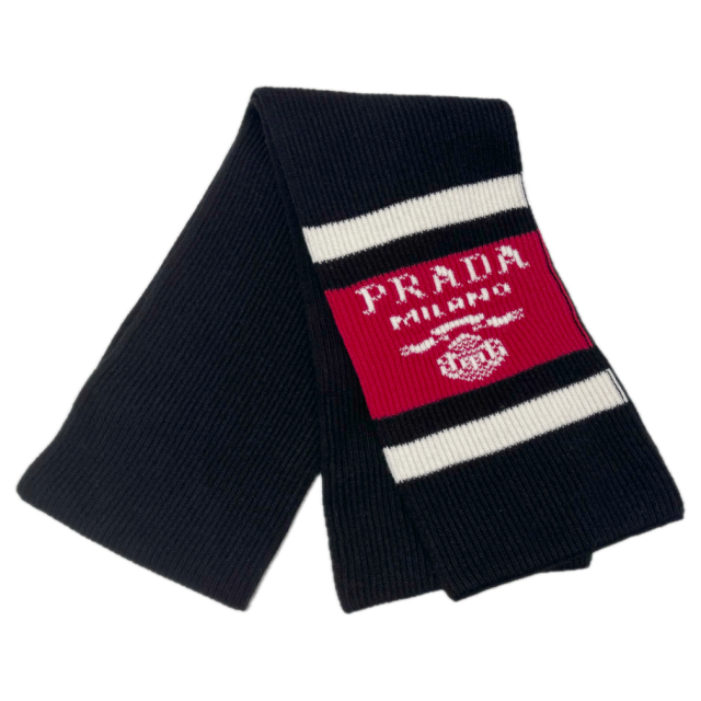 プラダ カシミア100％ 厚手 ニットマフラー 黒 PRADA