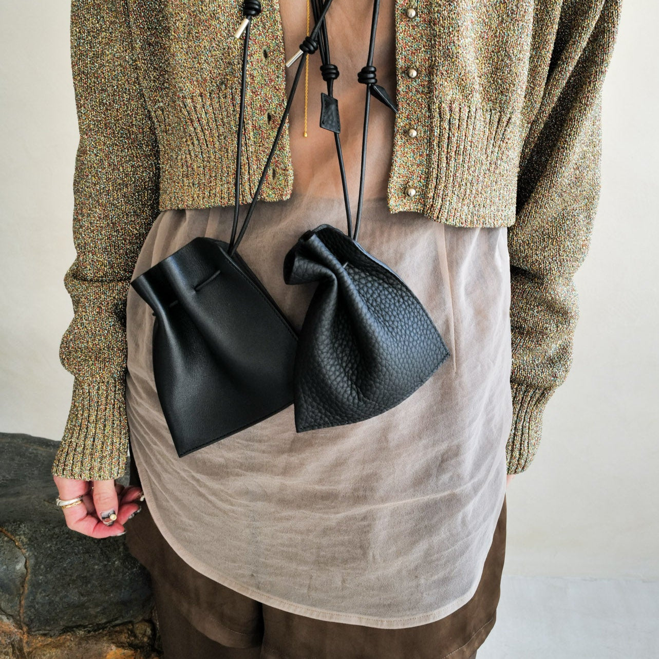 HERRIE KINCHAKU POUCH - XXS / DIPLO SKY｜ミニ巾着ポーチ 本革