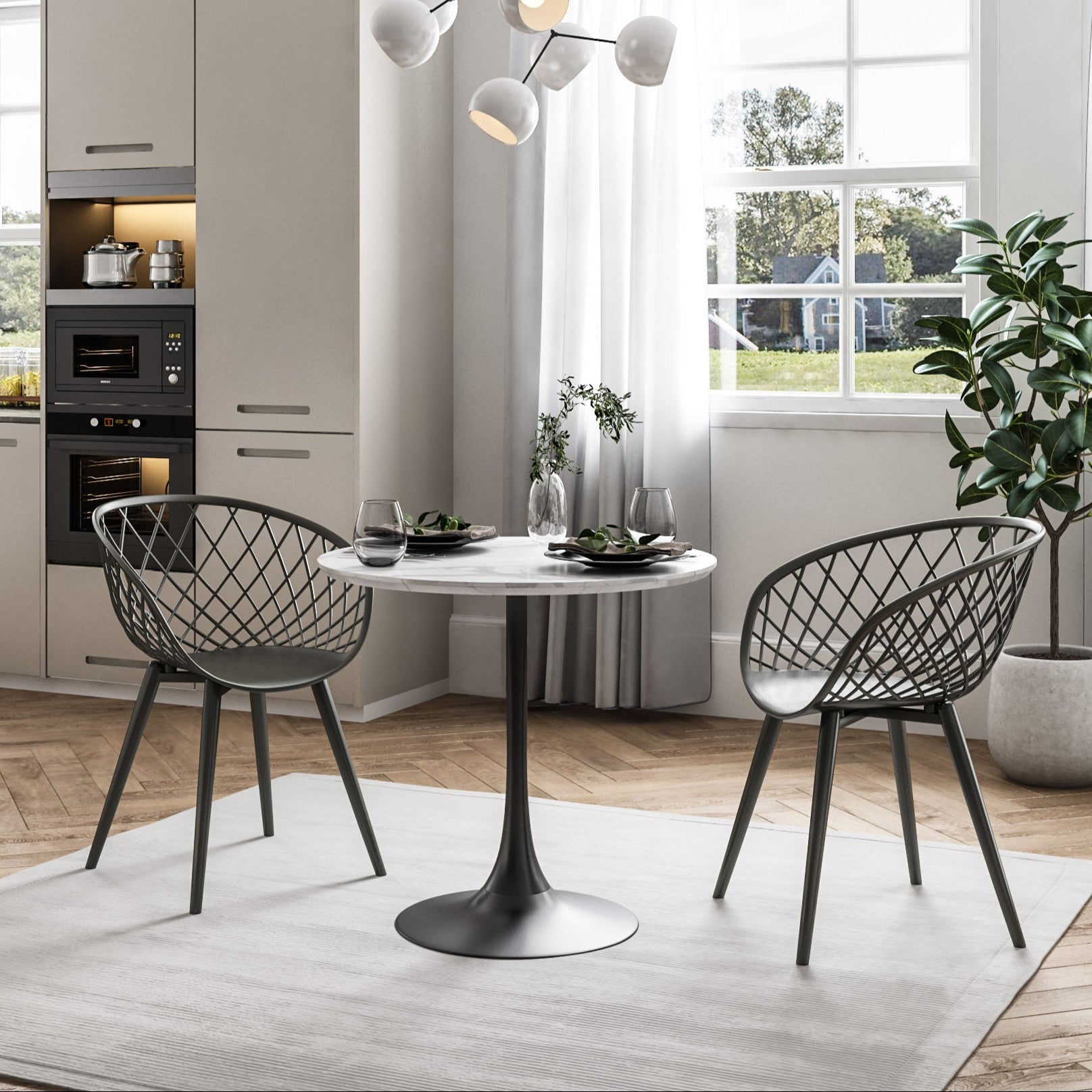 Kurv® Café Table - White Faux Marble and Black Base