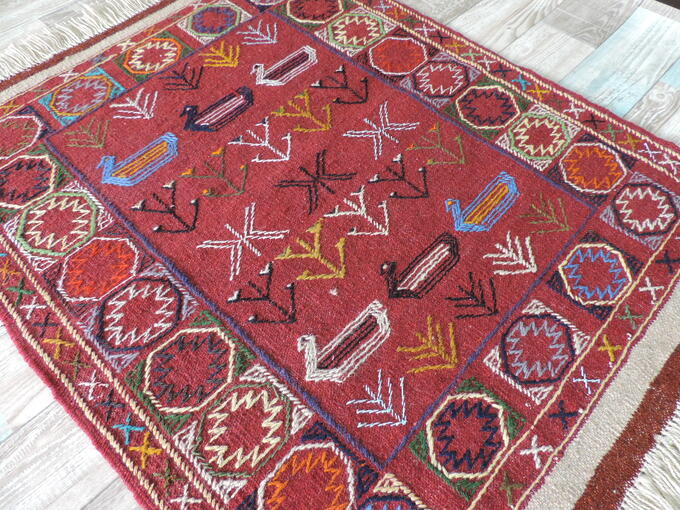 キリム 手織り ペルシャキリム ウール製 イラン 刺繍入りキリム