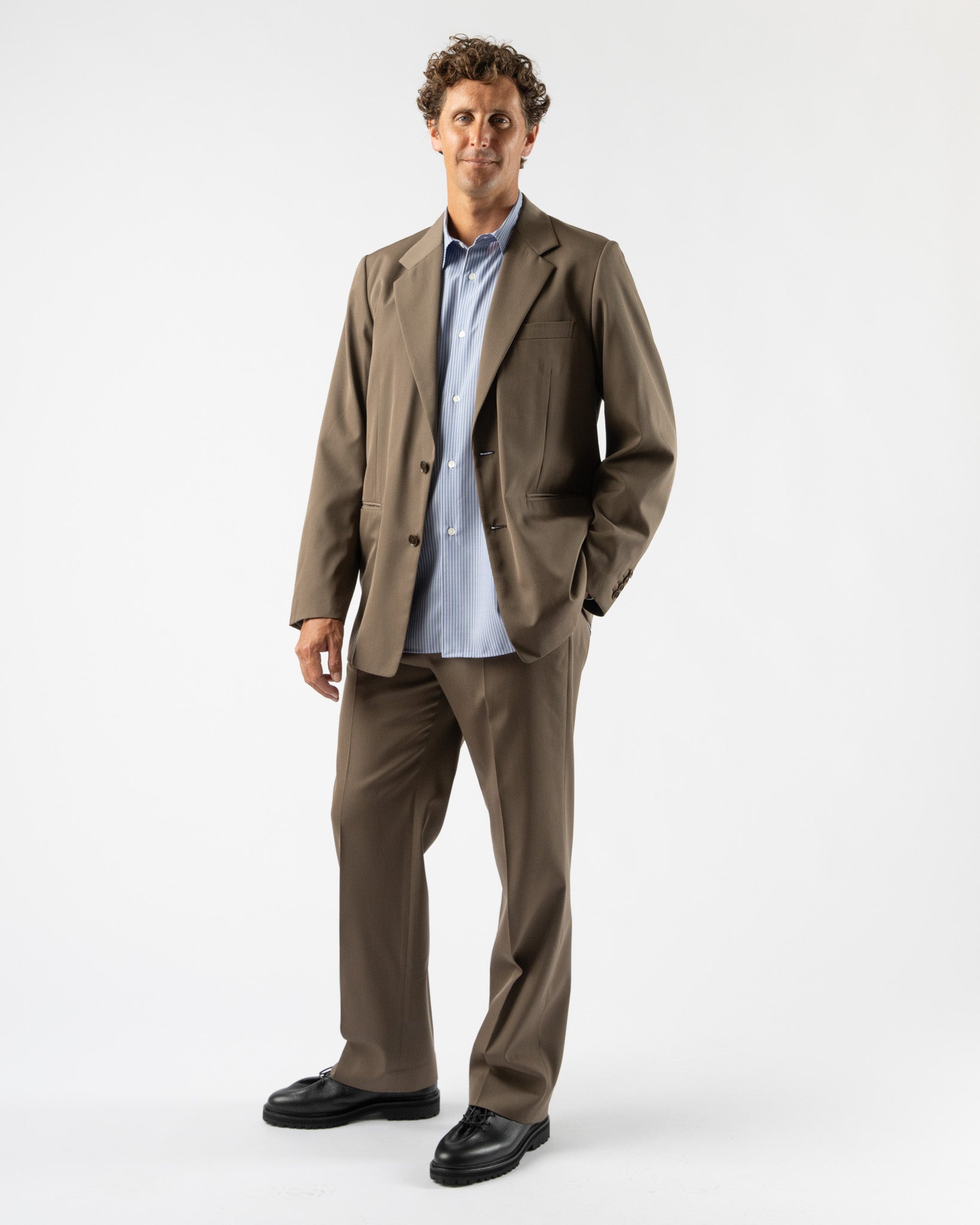 Auralee Light Wool Max Gabardine Jacket in Top Brown Curated at