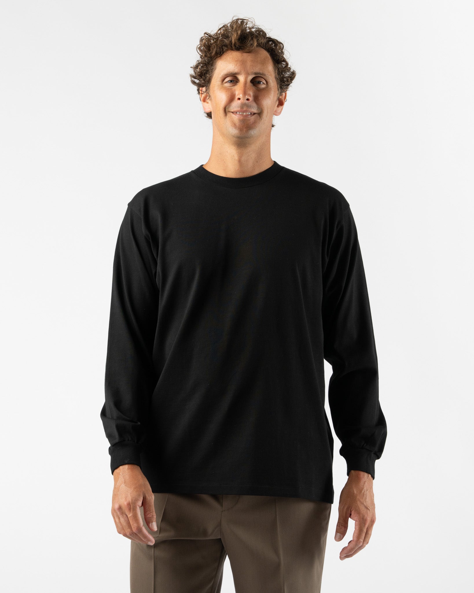 Auralee Luster Plaiting Long Sleeve Tee in Black Curated at Jake