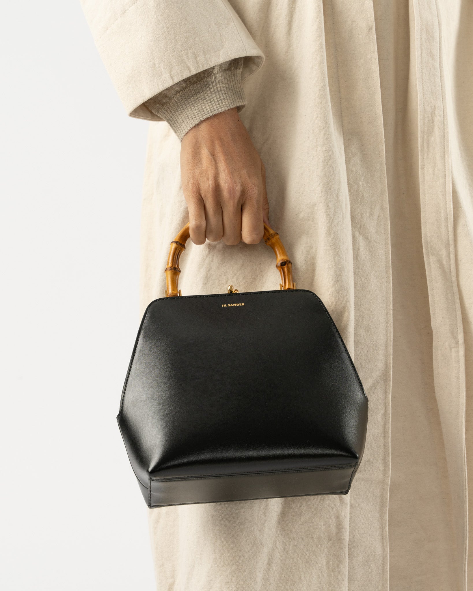 Jil Sander Goji Small Bamboo Top-Handle Bag in Black Curated at
