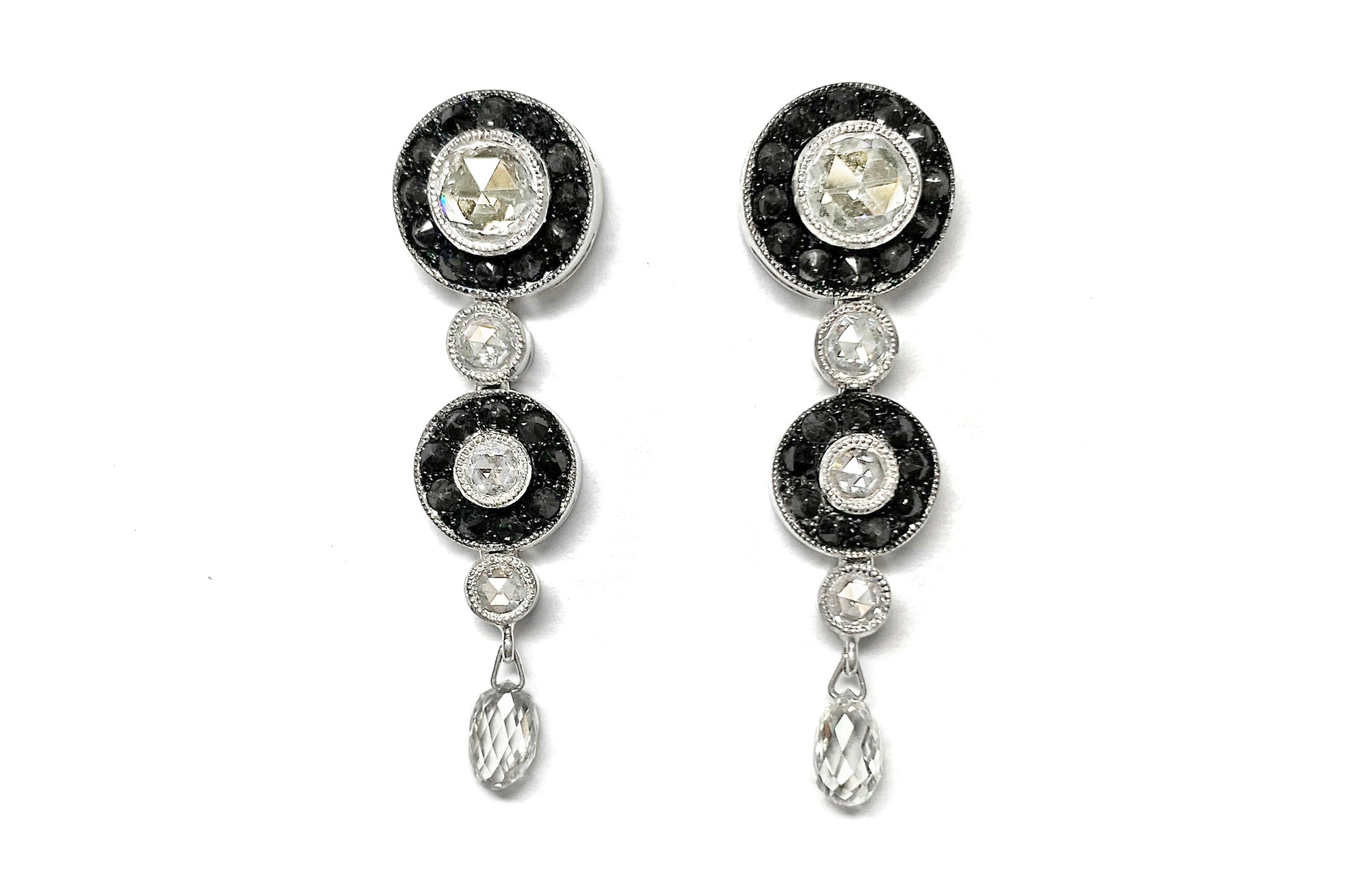 Diamond K14WGイエロー/カラーレス/ブラックダイヤモンドピアス(No