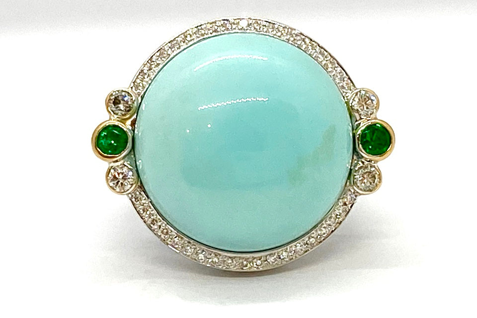 Emerald Pt900/K18トルコ石 エメラルド ダイヤモンドリング(NO.61397