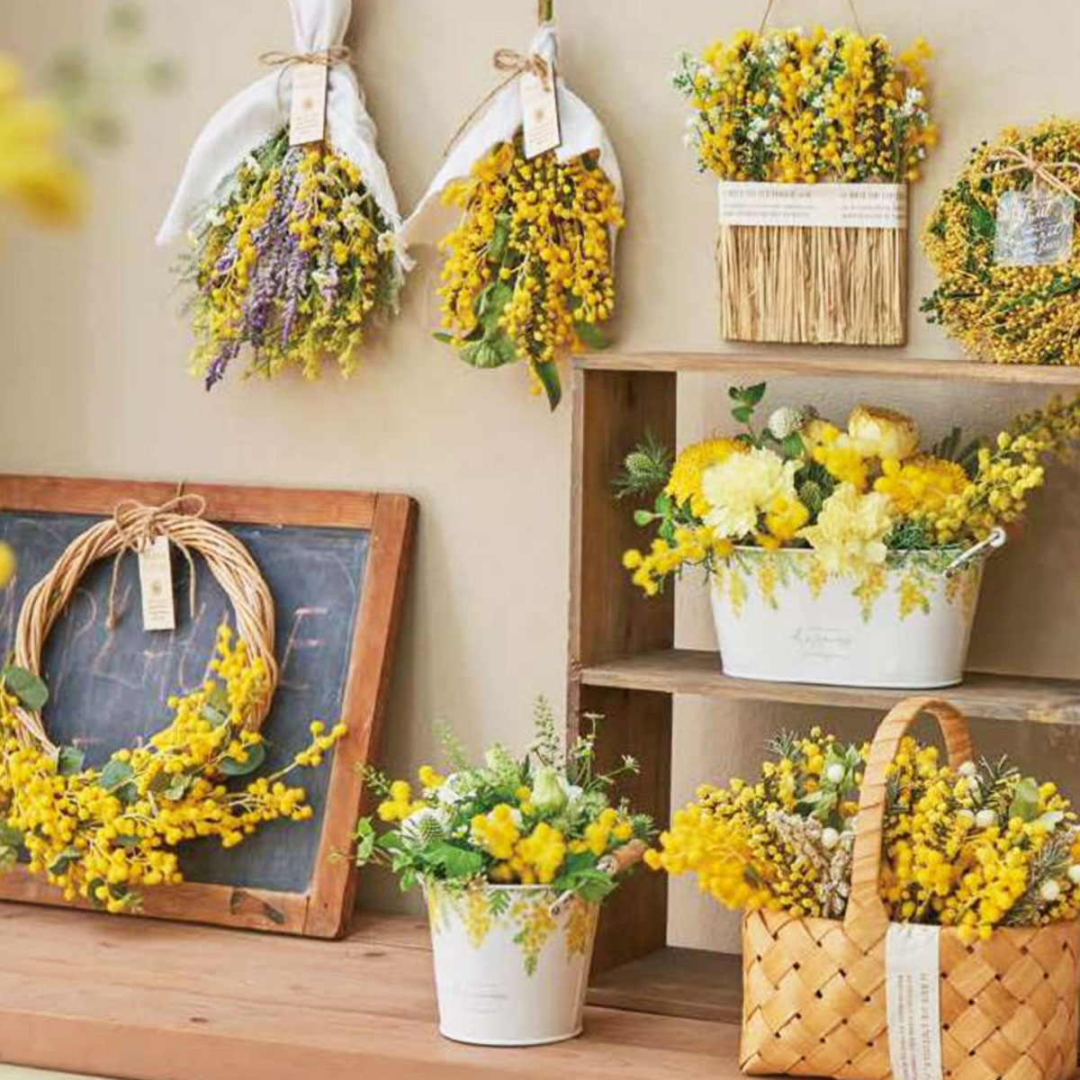 雑貨卸、雑貨仕入れ（【空間を華やかに彩る】ミモザ スワッグ＆ハーフ