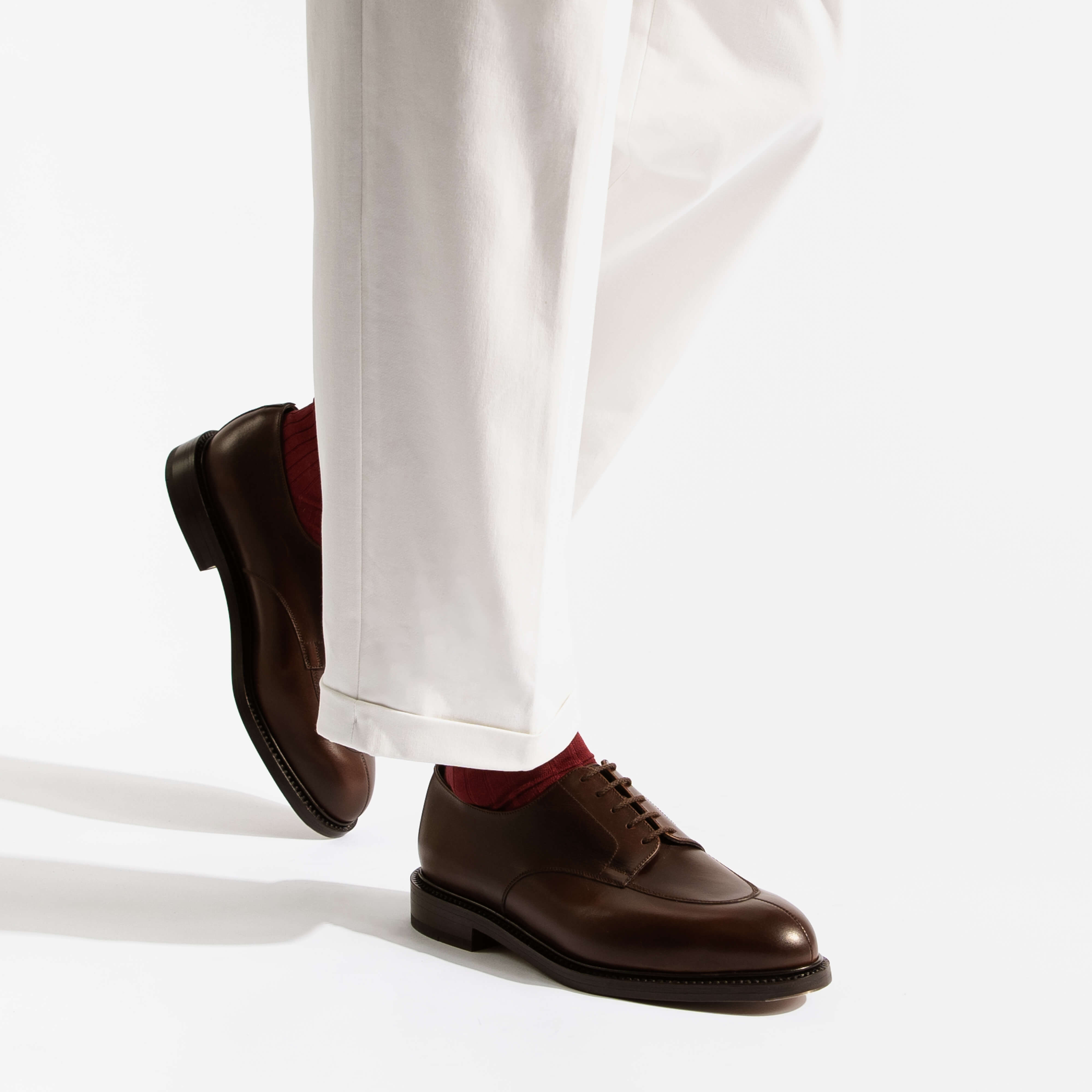 Men's Brown Leather Half-Hunt Derby in Brown soft calfskin with