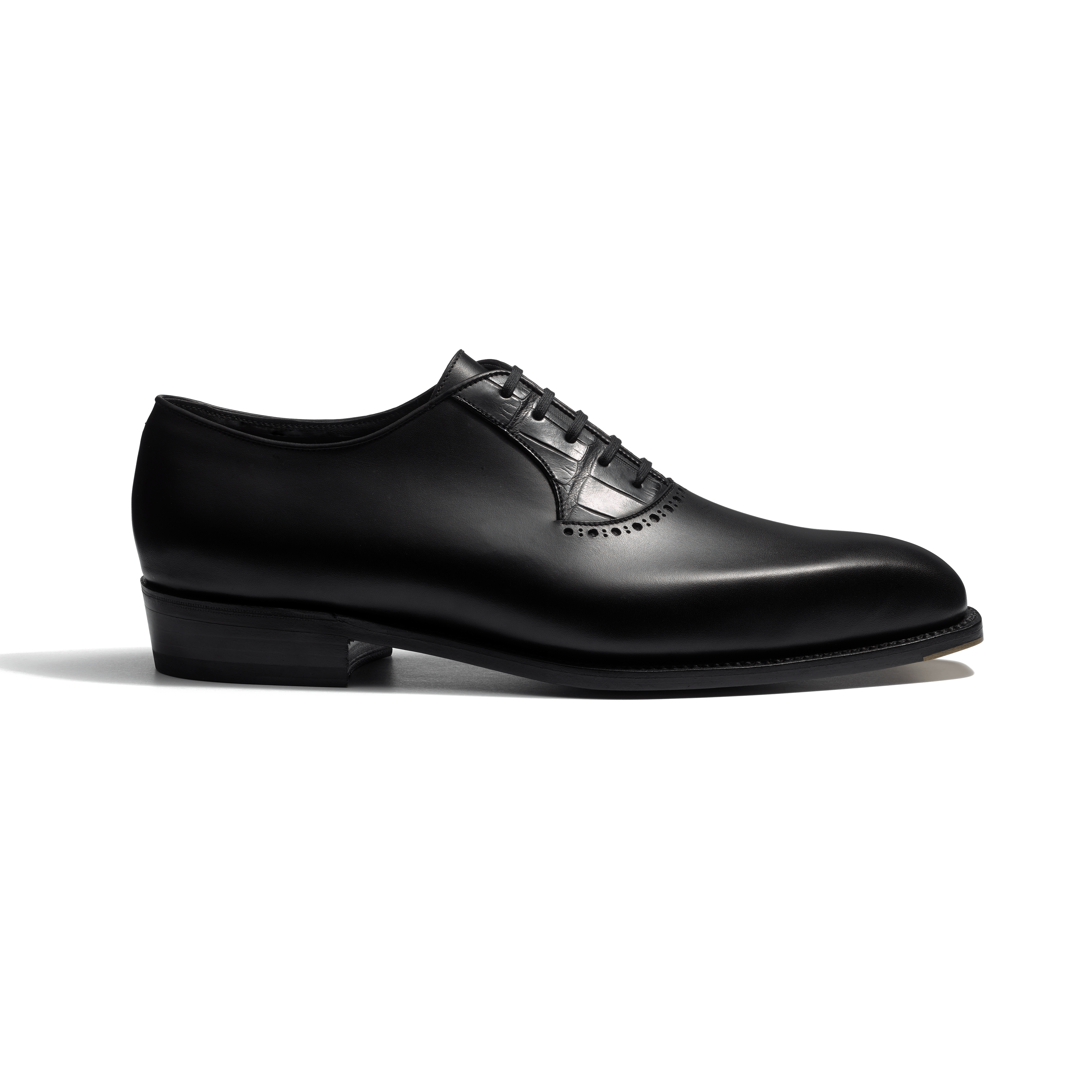 Men's Black boxcalf and black alligator Fusain Perforated oxford