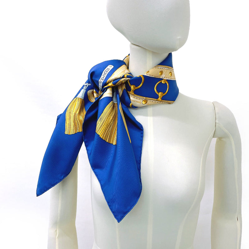 HERMES scarf Carre 90 AUX CHAMPS Field silk blue Women Second hand