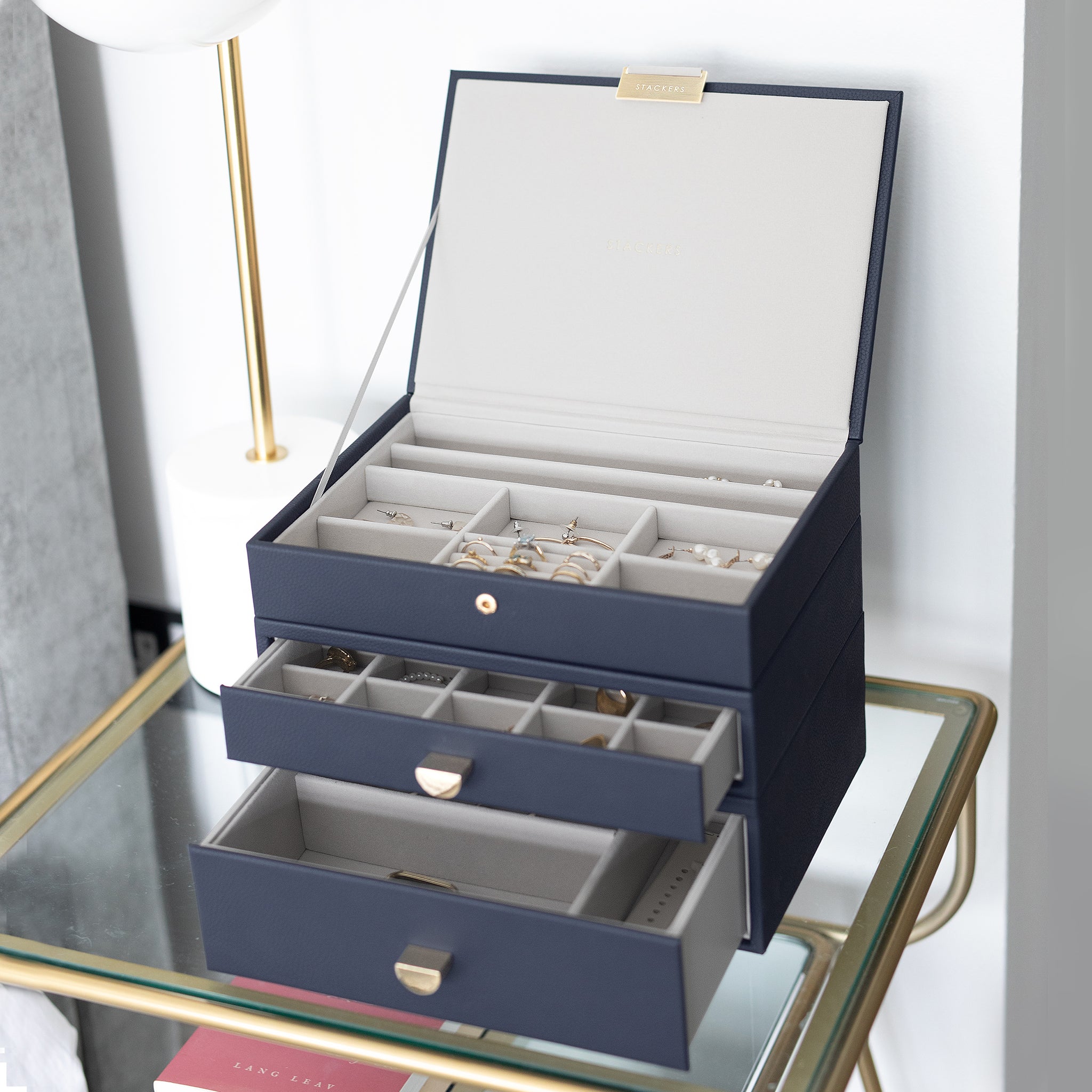 Classic Jewellery Box 選べる3セット LID and Drawer ネイビーペブル