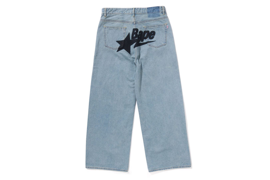 BAPE STA EMBROIDERY BAGGY DENIM PANTS | bape.com