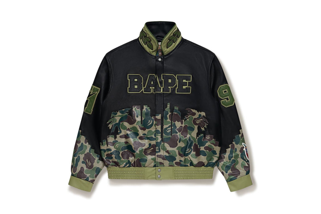 BAPE X JEFF HAMILTON 】ABC CAMO MULTI LOGO LEATHER JACKET | bape.com